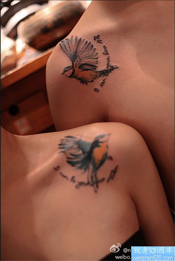 情侣蜂鸟纹身图案
