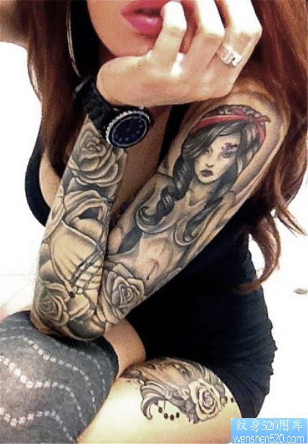 女人纹身图案花臂肖像纹身图案
