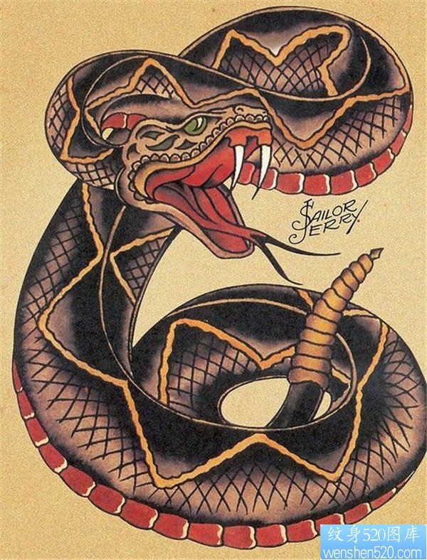 一款蛇纹身手稿图案
