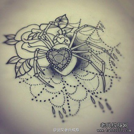 蜘蛛玫瑰花纹身手稿图案