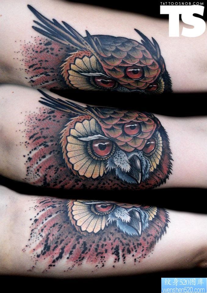手部一款猫头鹰纹身图案