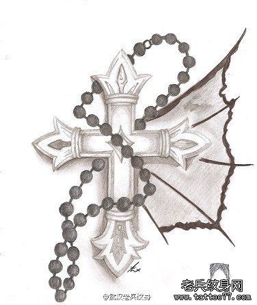 十字架佛祖翅膀纹身图案