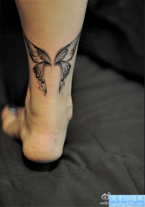 女性腿部图腾蝴蝶纹身图案