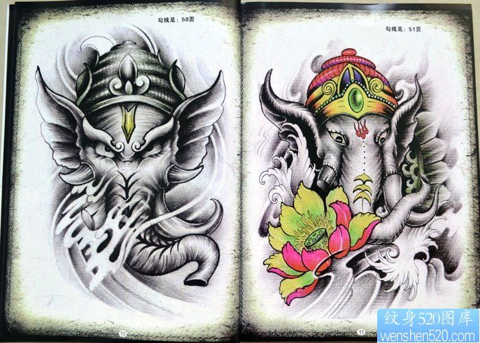 两款象神纹身手稿图案