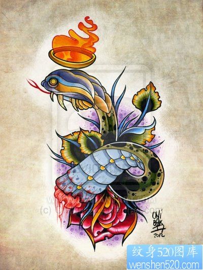 一幅彩色school蛇纹身图案