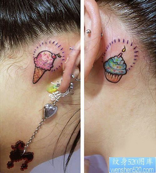 耳后冰淇淋纹身图案