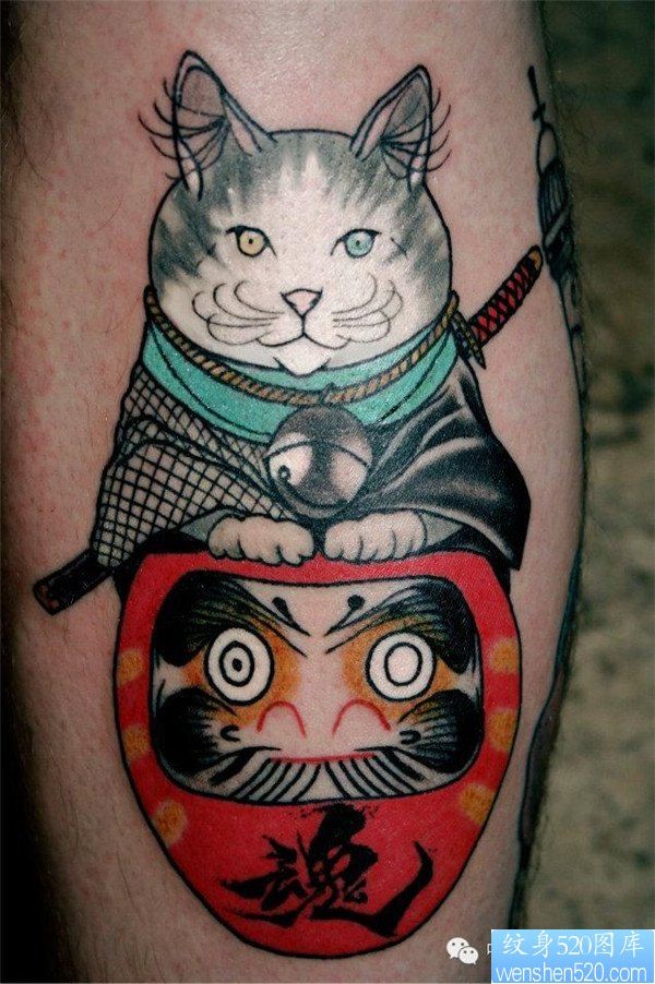 一组招财猫纹身图案