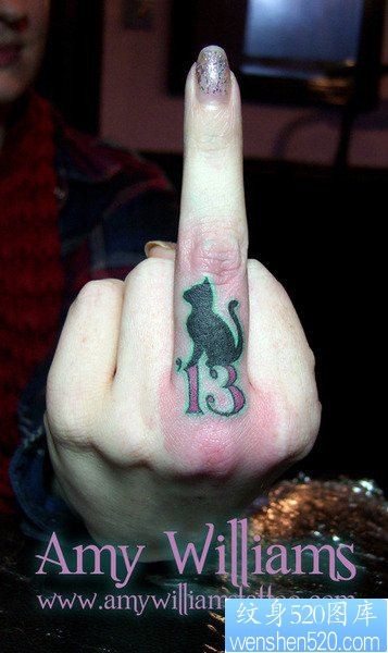 手指猫咪纹身图案
