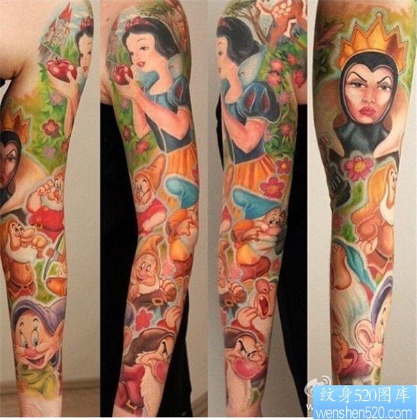 白雪公主花臂纹身图案