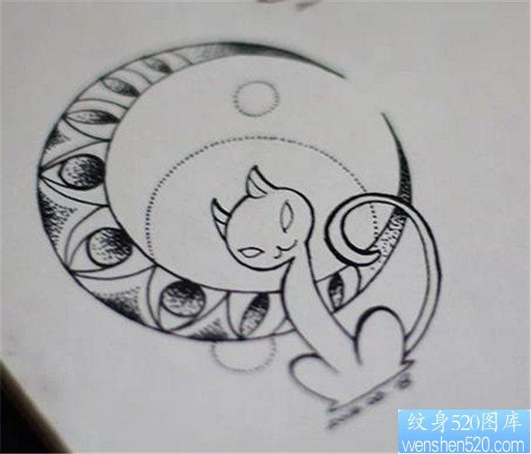 猫咪线稿纹身图案
