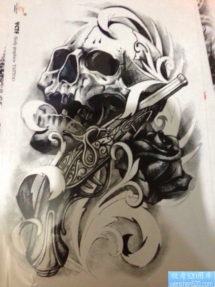 一款欧美骷髅头纹身手稿图案