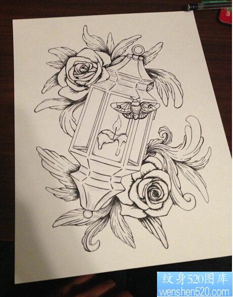 玫瑰花纹身图案线稿