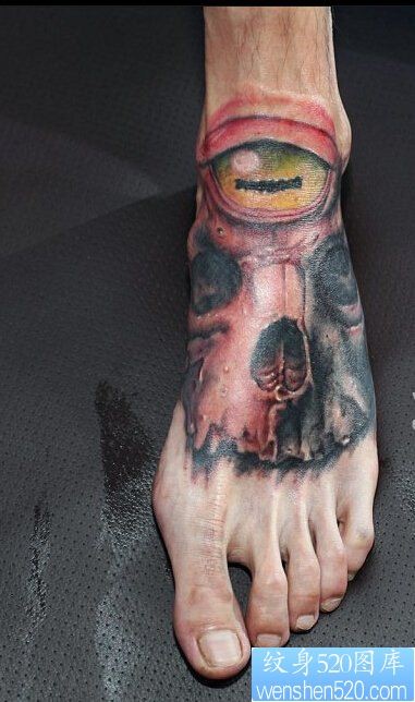 脚背个性欧美彩色骷髅纹身图案
