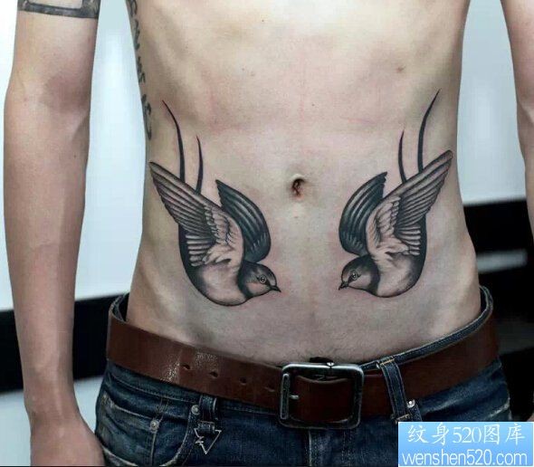 腹部双飞燕纹身图案