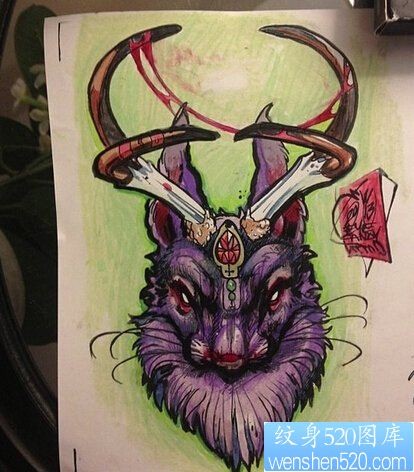 一款彩色个性羚羊纹身图案