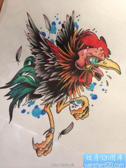 一款霸气的鸡纹身图案