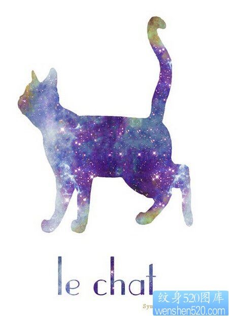 一款星空猫咪纹身手稿图案