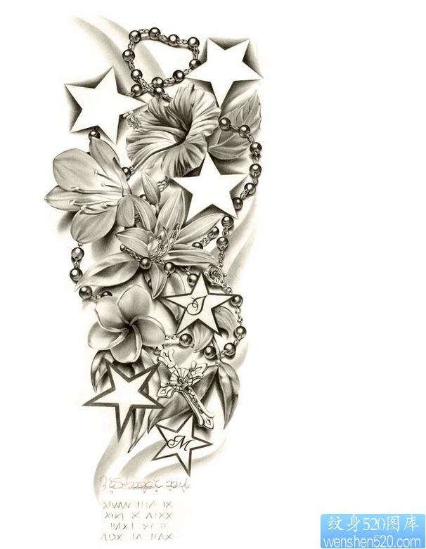 一款喇叭花和星星纹身手稿图案