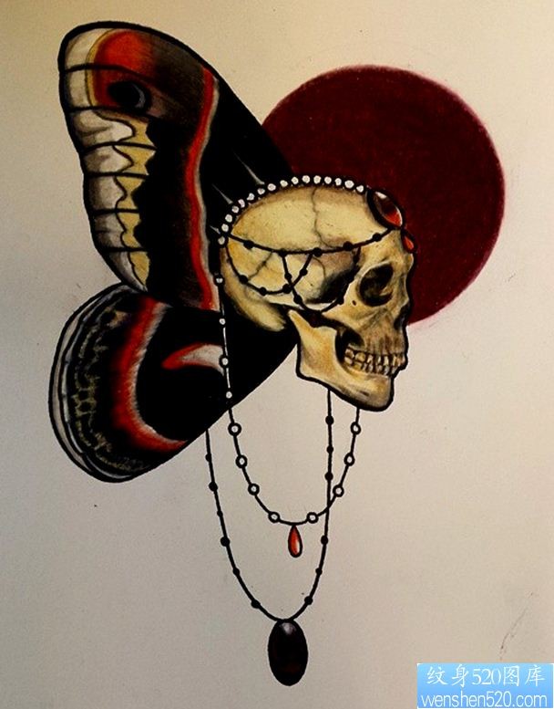 骷髅蝴蝶纹身手稿图案