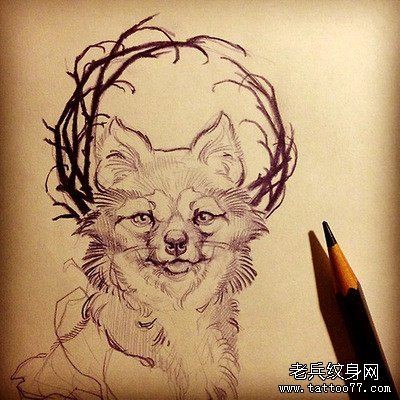 一款猫咪线稿纹身手稿图案