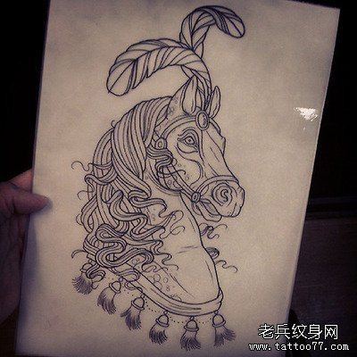 马纹身手稿图案