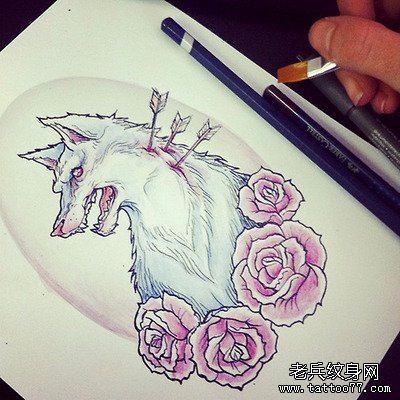 一款玫瑰花纹身图案