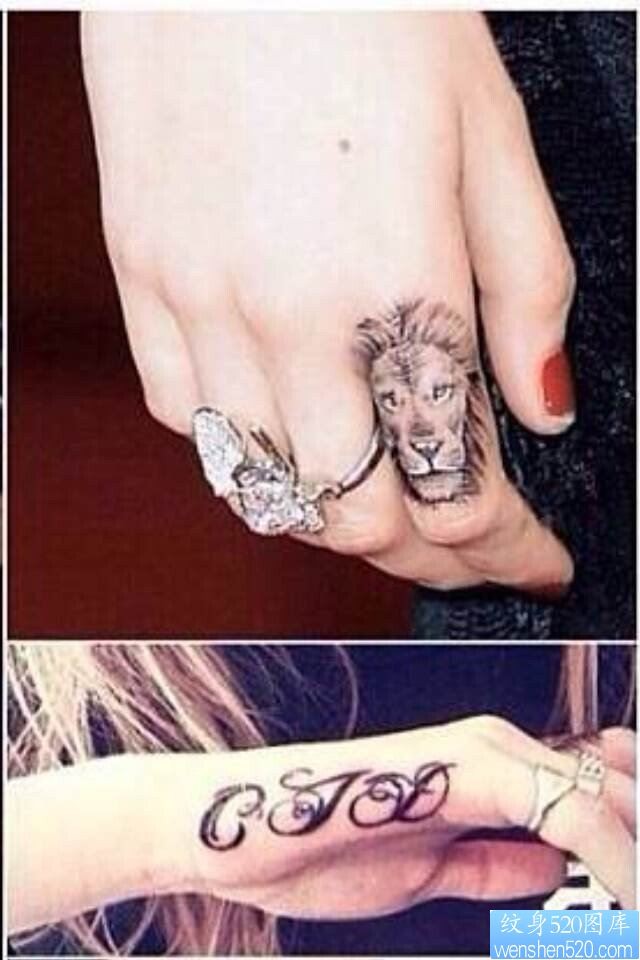 手指狮子纹身图案