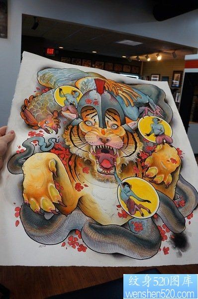 一款老虎纹身手稿图案