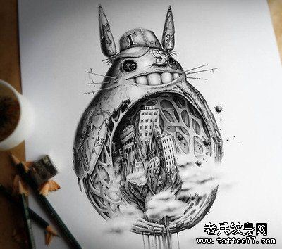 龙猫纹身手稿图案