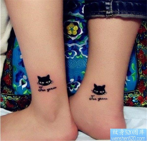 情侣脚踝猫咪纹身图案