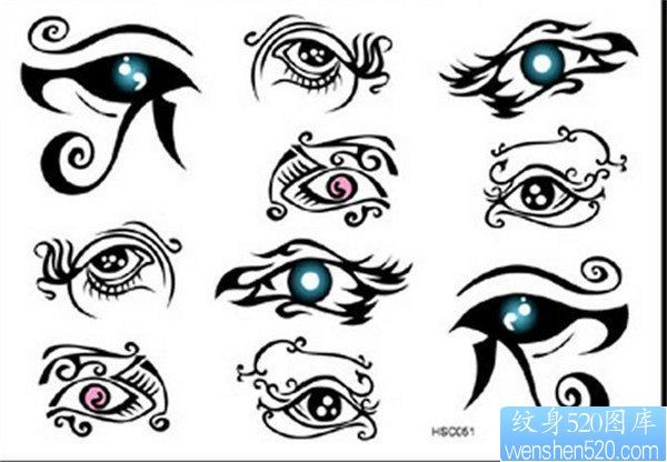 一组多样的眼睛纹身图案
