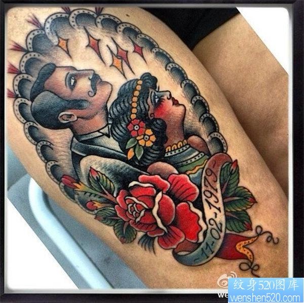 一款腿部女郎和她老公的纹身图案