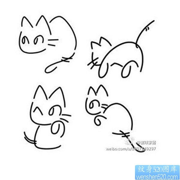 线条猫咪纹身手稿图案