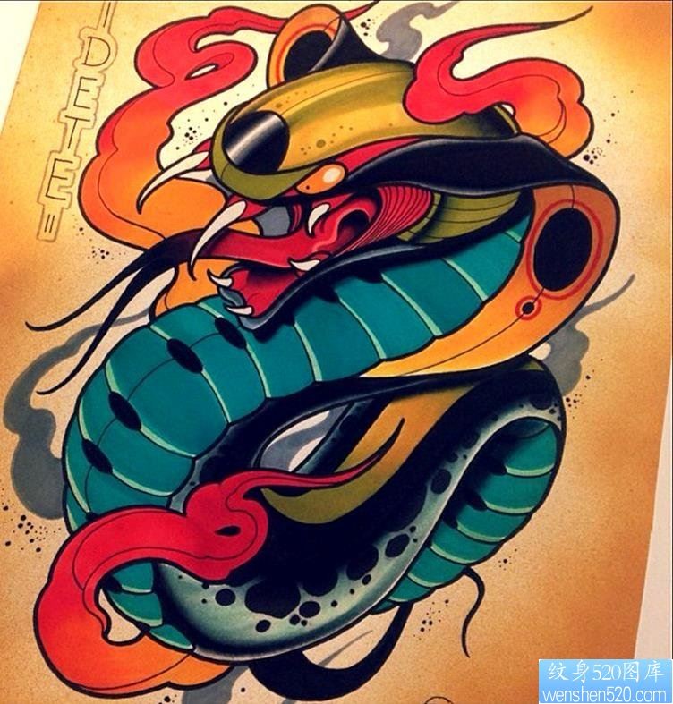 彩色school蛇纹身图案