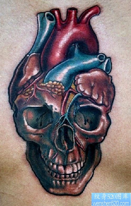 个性骷髅心脏纹身手稿图案