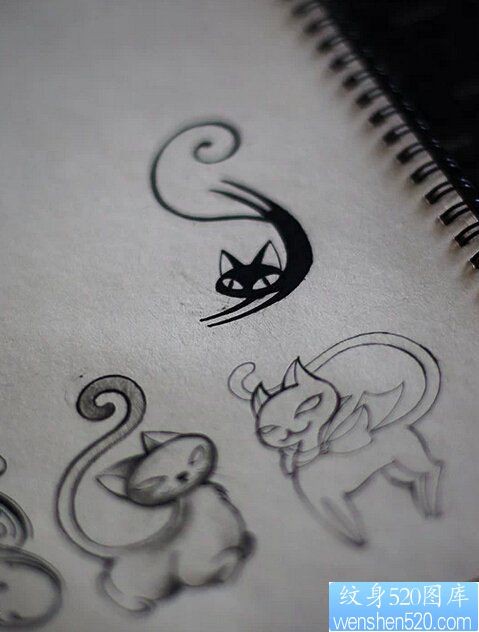 一款猫咪手稿纹身图案