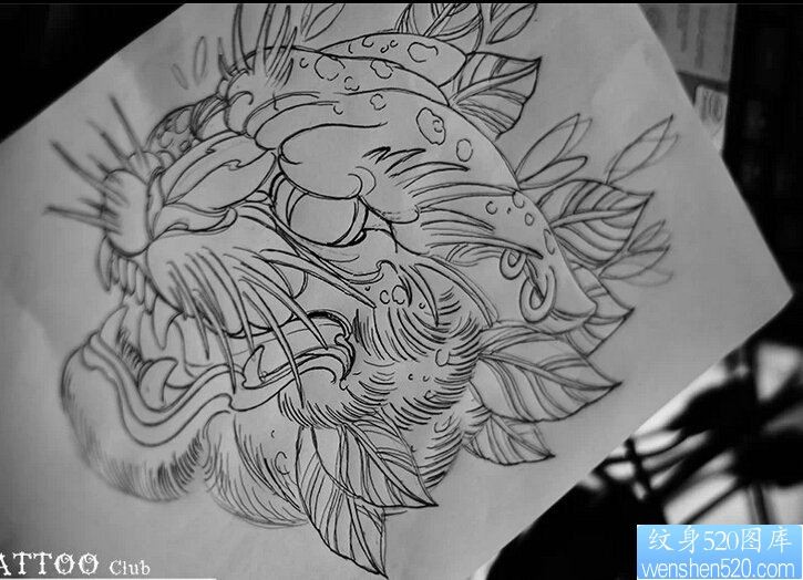 一款豹子纹身手稿图案