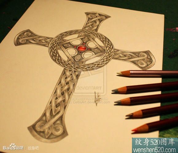一组超酷经典十字架纹身手稿套图