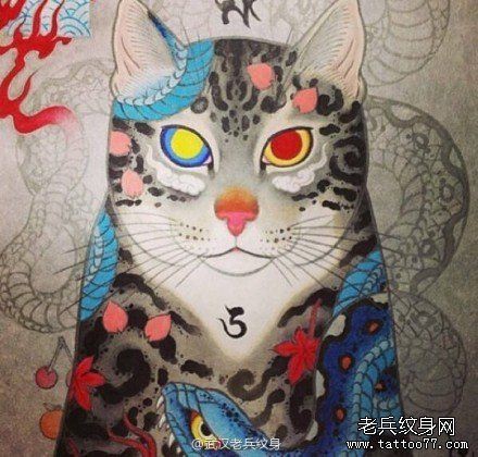一组爱纹身的猫咪纹身图案