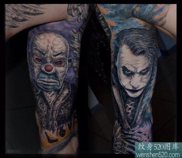 一组邪恶阴暗的小丑纹身手稿套图