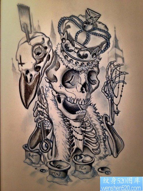 一款骷髅皇冠纹身图案