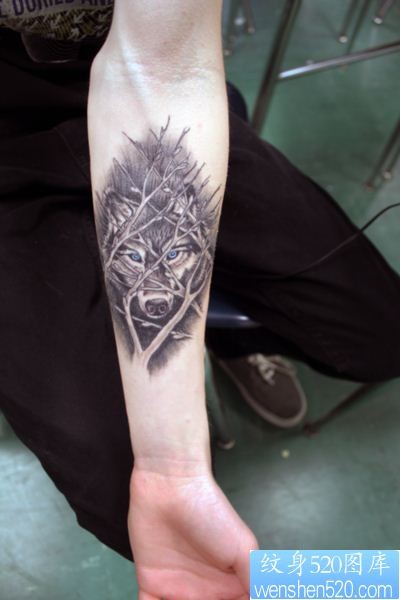 一款手臂狼纹身图案