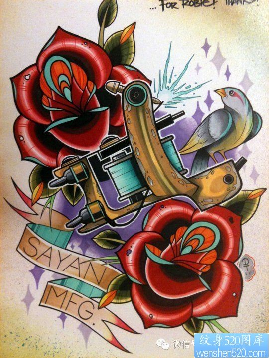 一款school风格纹身机玫瑰花纹身图案