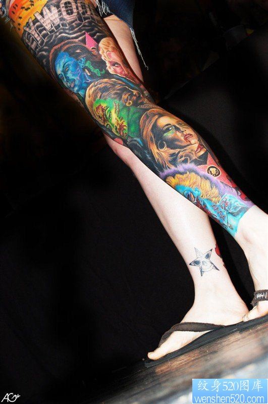 一款女性传统花腿纹身图案