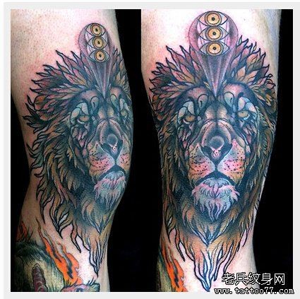 腿部狮子头纹身图案