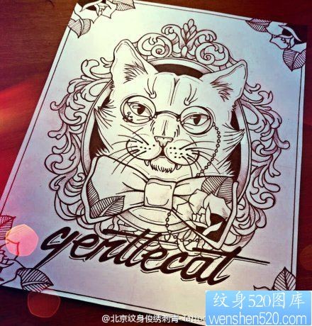 卡通猫咪纹身手稿图案