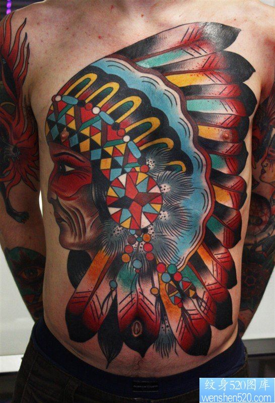 一款胸口印第安纹身图案
