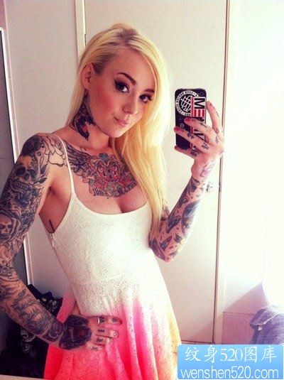 女性花臂彩色tattoo girl纹身图案