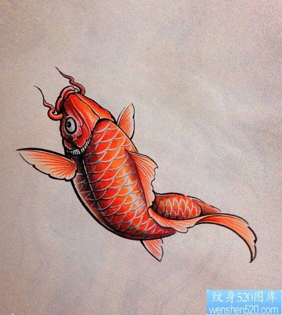 纹身馆推荐一款鲤鱼纹身手稿图案