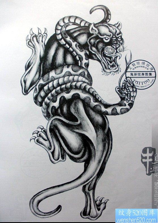 黑豹与蛇纹身图案